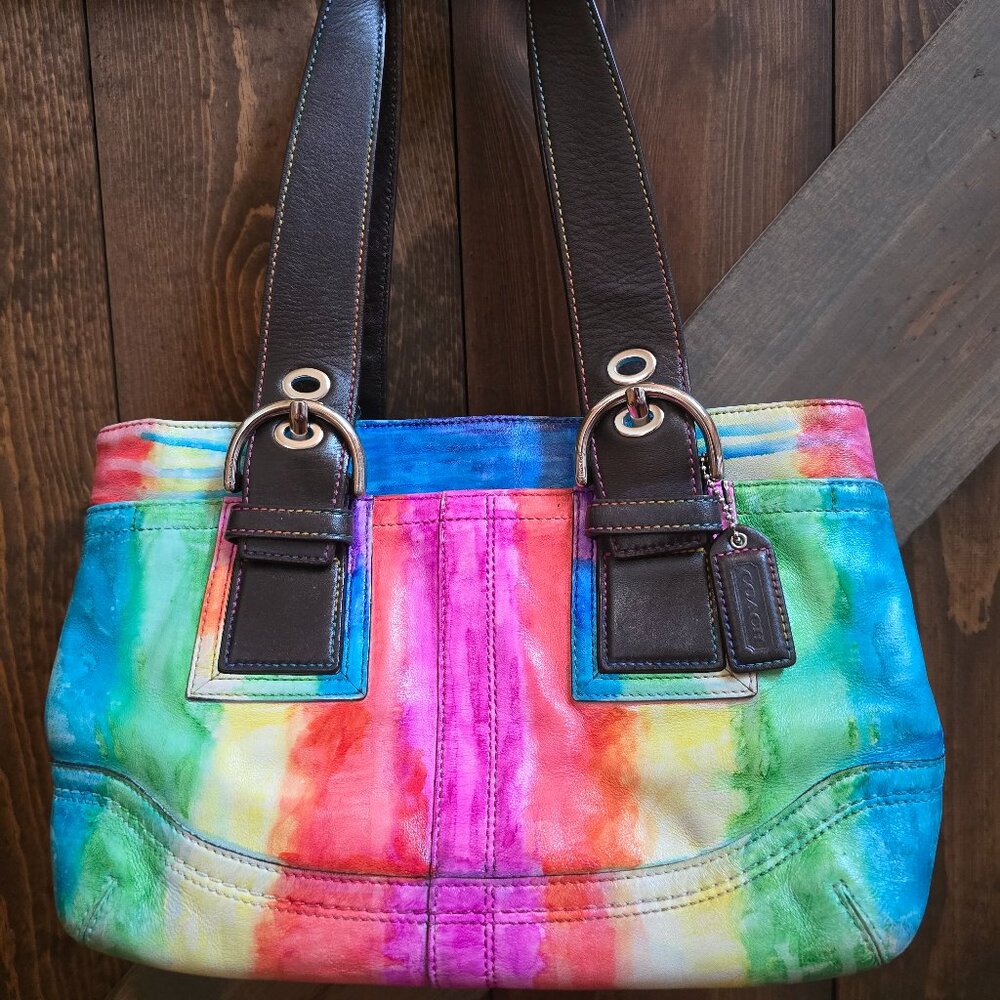 Custom-Colored Tie-Dye Genuine Leather Coach Purse